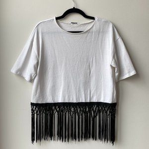 Zara White Top with Black Fringe.
